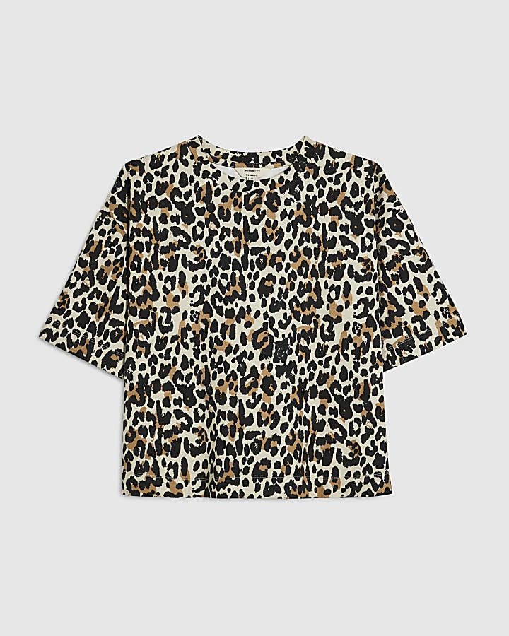 Brown Premium Animal Print Boxy T-shirt