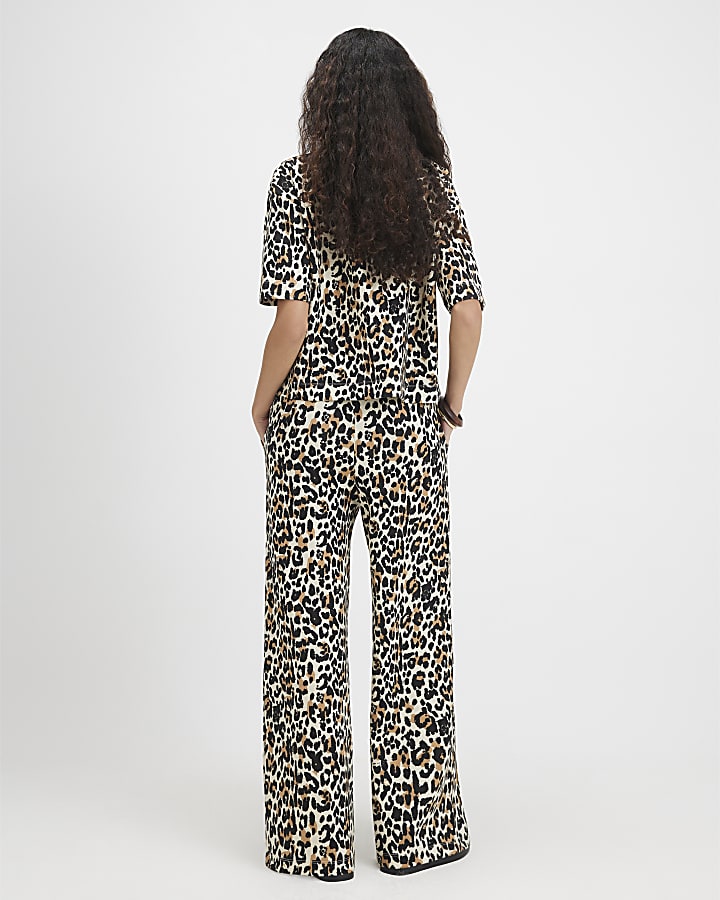 Brown Premium Animal Print Wide Leg Joggers