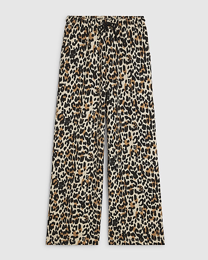 Brown Premium Animal Print Wide Leg Joggers