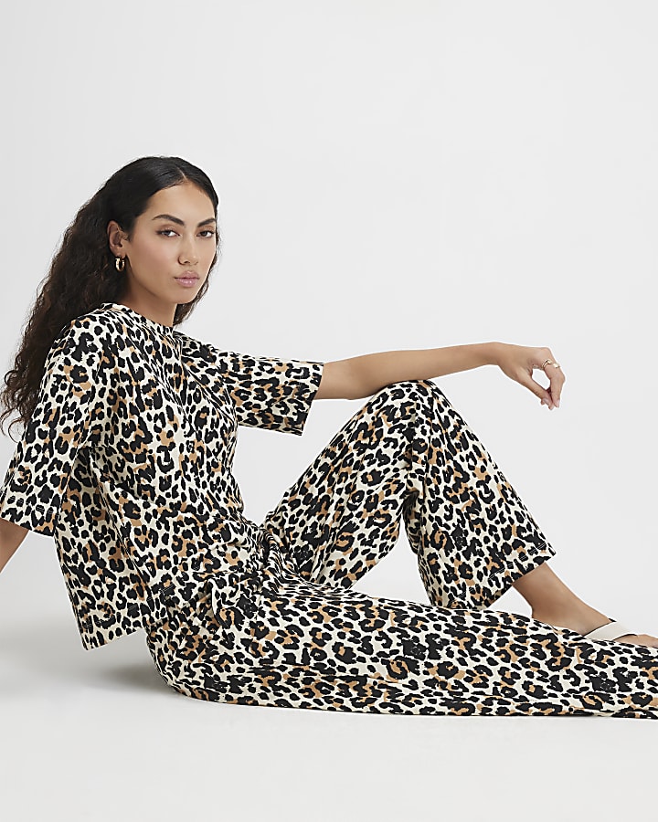 Brown Premium Animal Print Wide Leg Joggers