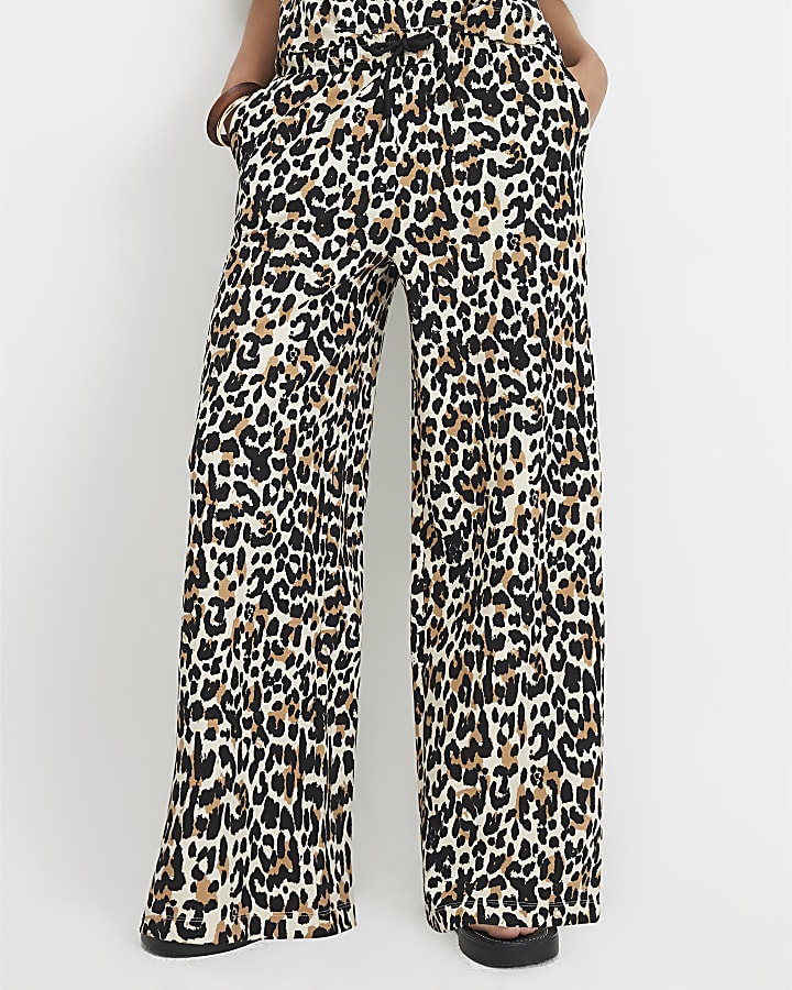Brown Premium Animal Print Wide Leg Joggers