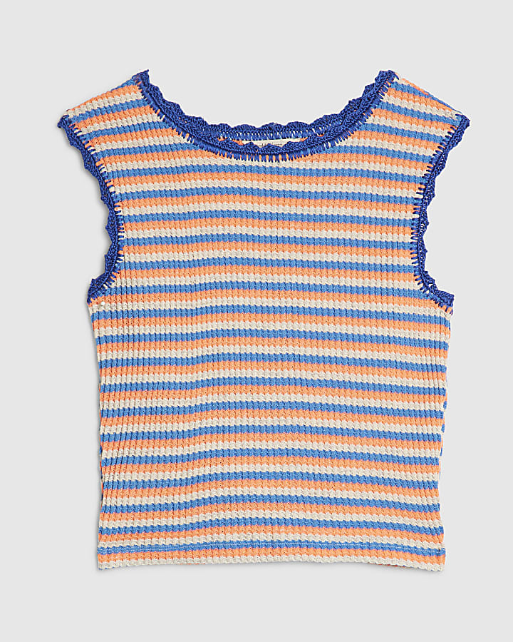 Orange Neon Textured Stripe Tank Top