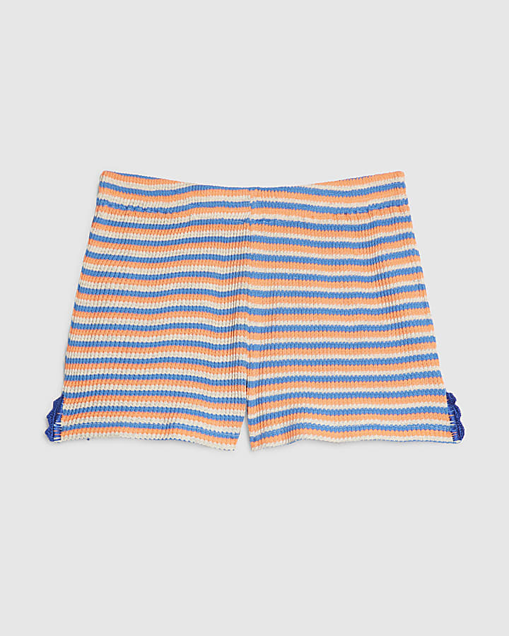 Orange Neon Textured Stripe Shorts