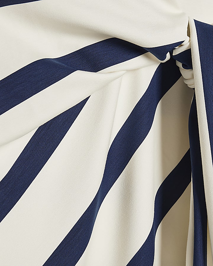 Cream Premium Stripe Tie Side Midi Dress