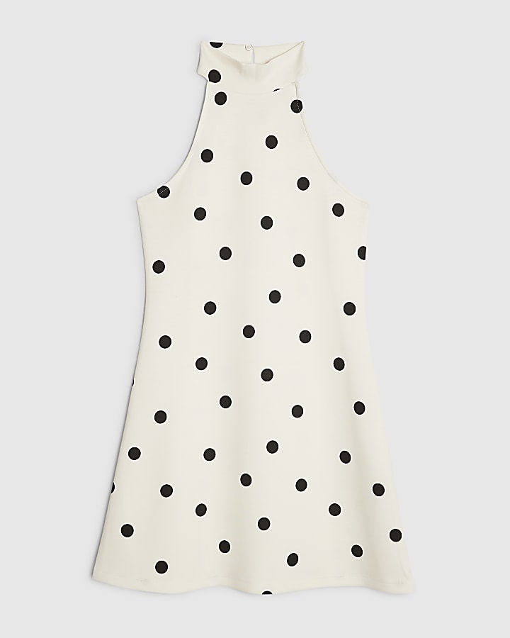 Cream Premium Polka Dot Halter Mini Dress