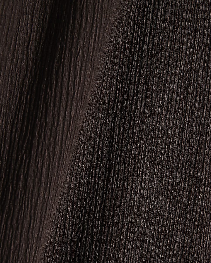 Brown Textured Wide Leg Trousers