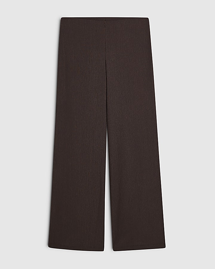 Brown Textured Wide Leg Trousers