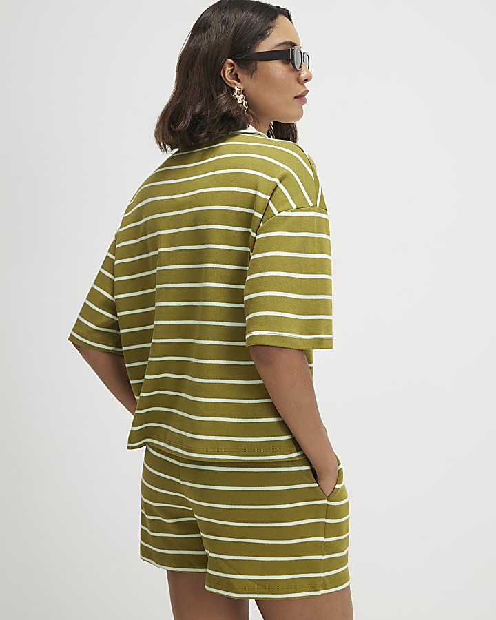 Green Cotton Striped Shorts