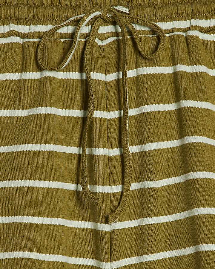 Green Cotton Striped Shorts