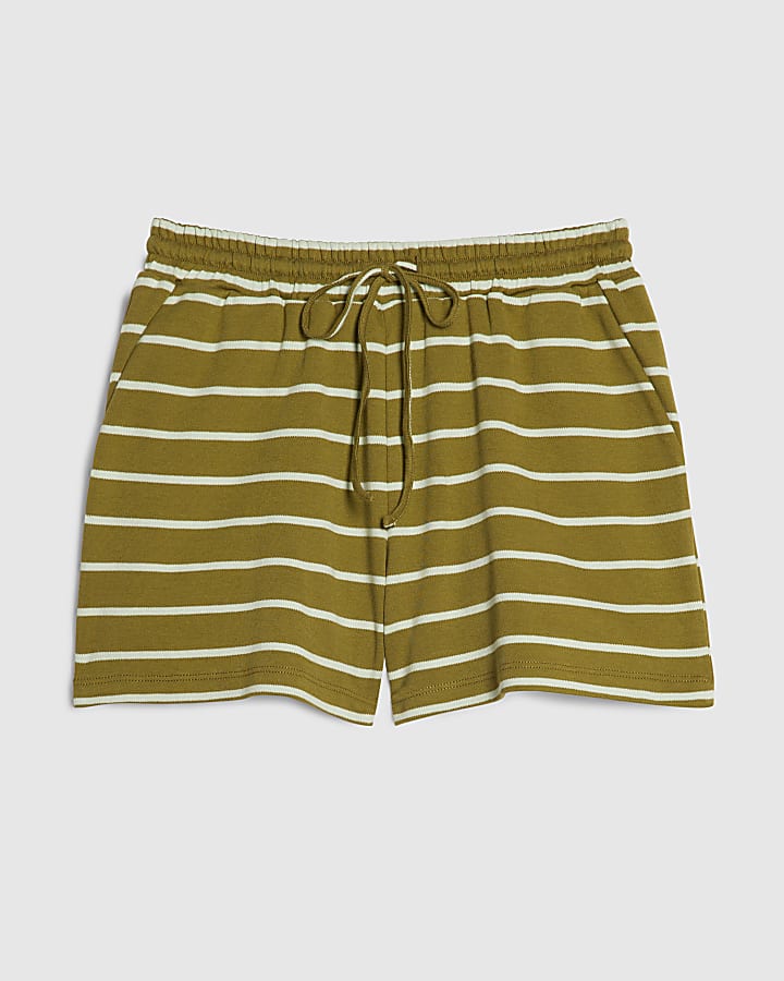 Green Cotton Striped Shorts
