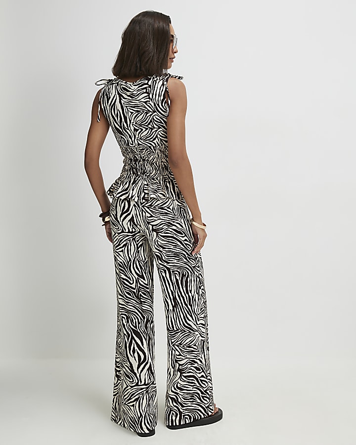 Brown Zebra Print Wide Leg Trousers