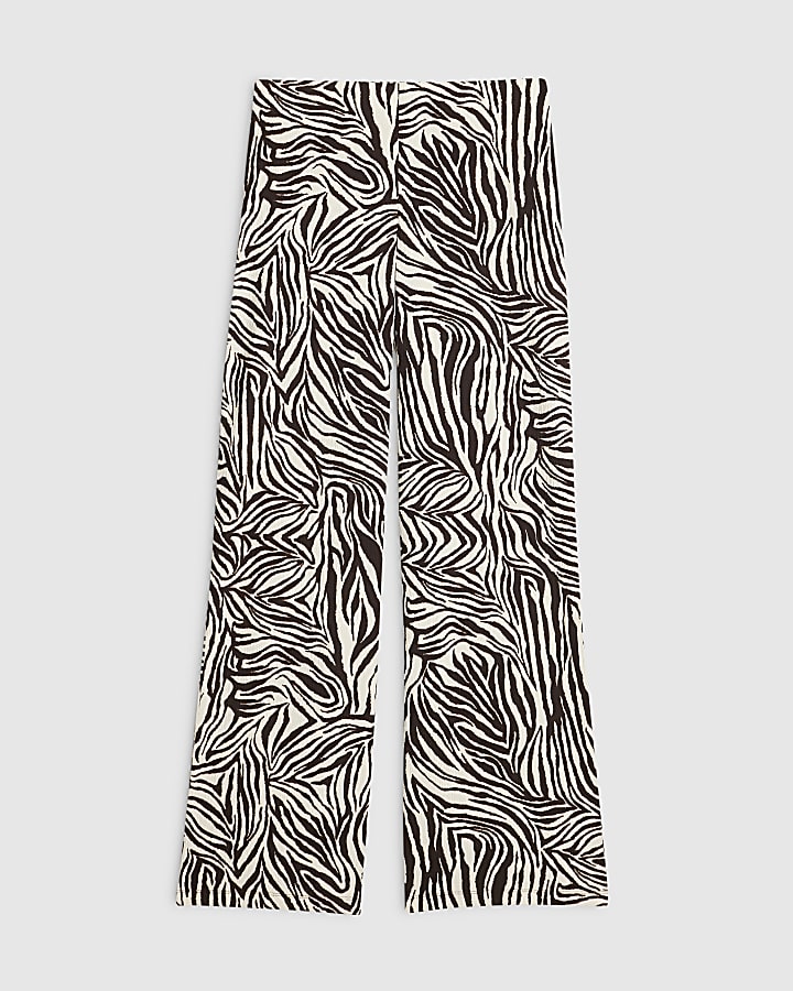 Brown Zebra Print Wide Leg Trousers