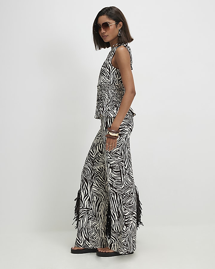 Brown Zebra Print Wide Leg Trousers