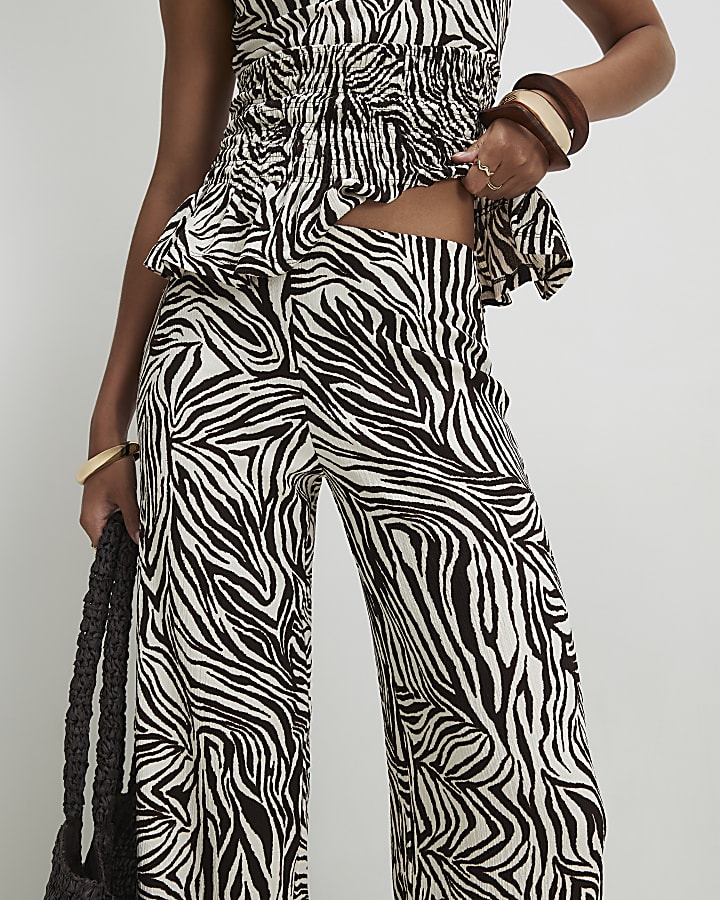 Brown Zebra Print Wide Leg Trousers