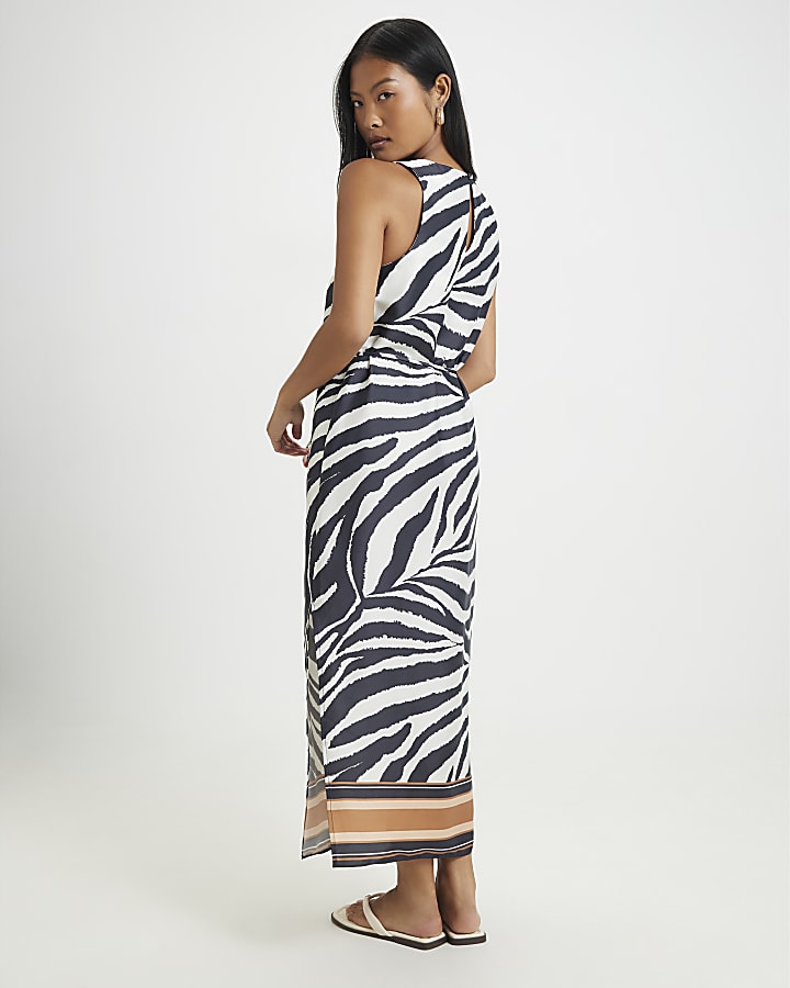 Petite Cream Zebra Midi Slip Dress