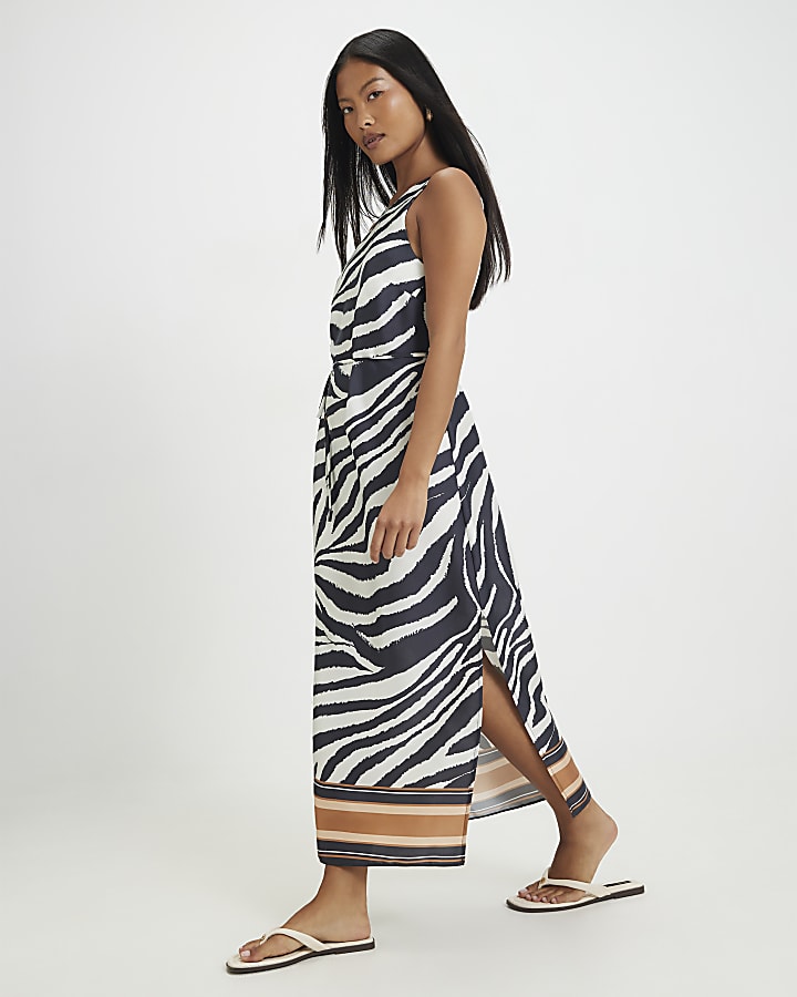 Petite Cream Zebra Midi Slip Dress