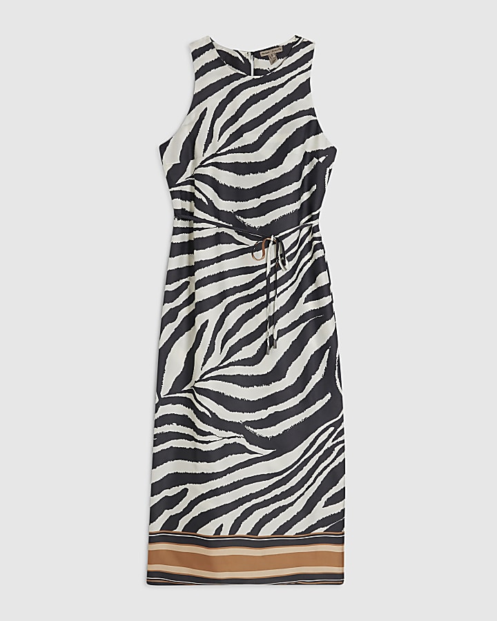 Petite Cream Zebra Midi Slip Dress