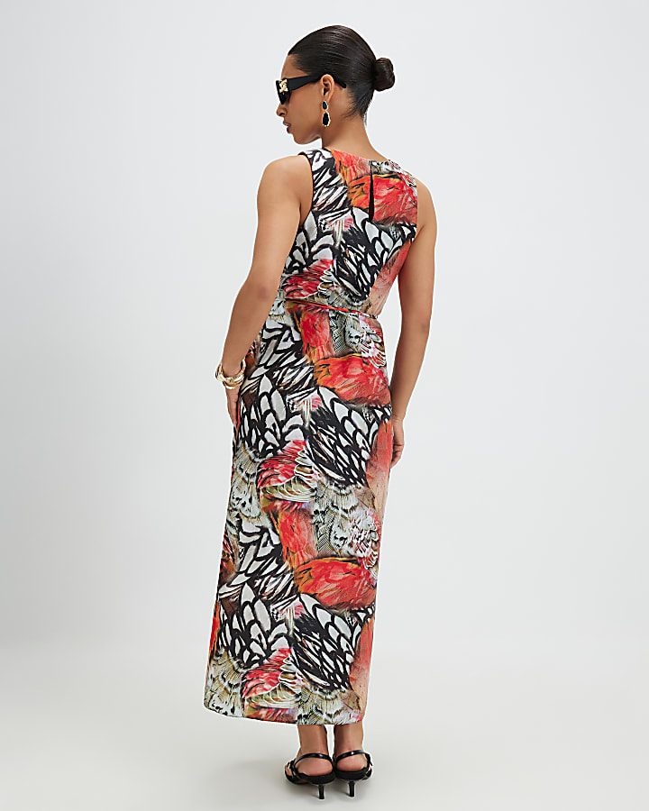 Petite Cream Printed Midi Slip Dress