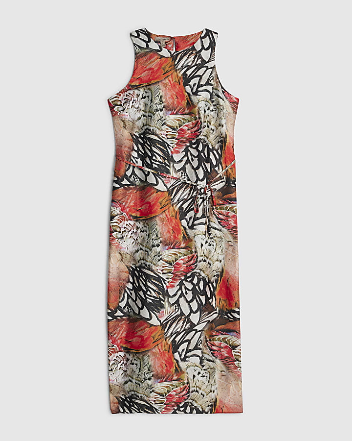 Petite Cream Printed Midi Slip Dress