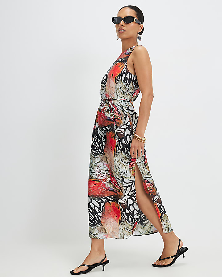 Petite Cream Printed Midi Slip Dress