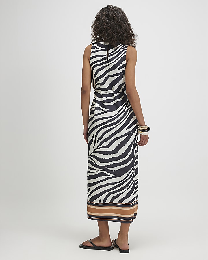 Cream Zebra Slip Midi Dress