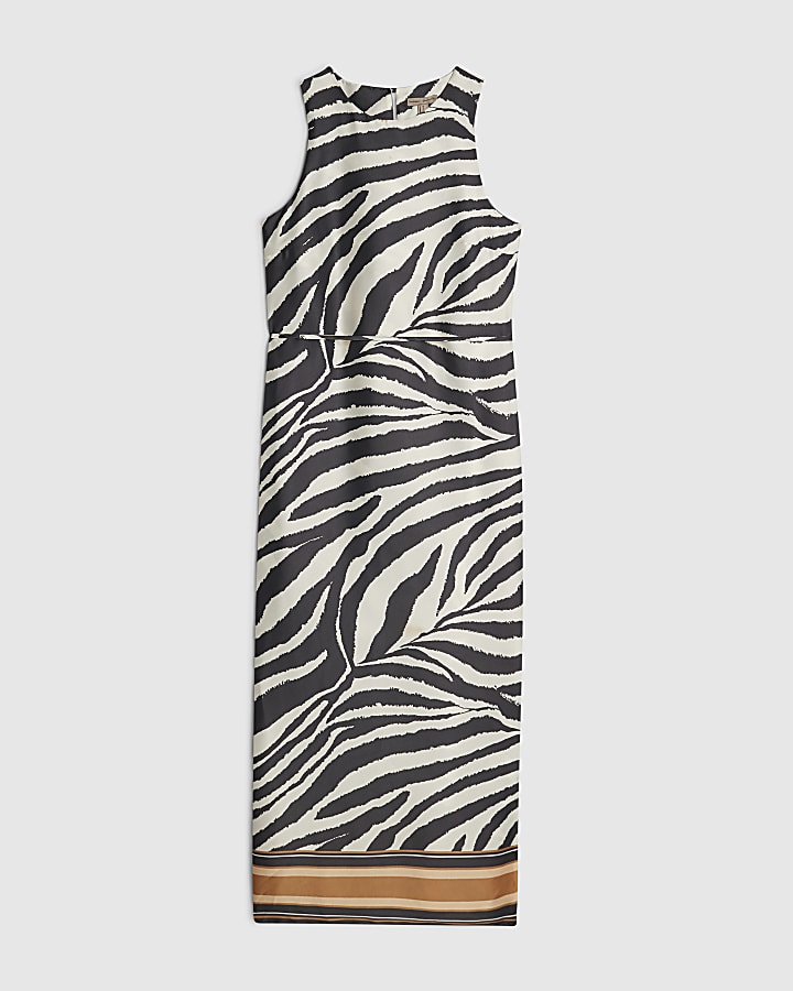 Cream Zebra Slip Midi Dress