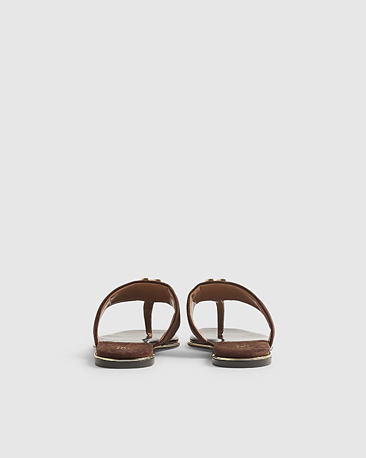 Brown Toe Thong Hardware Sandals