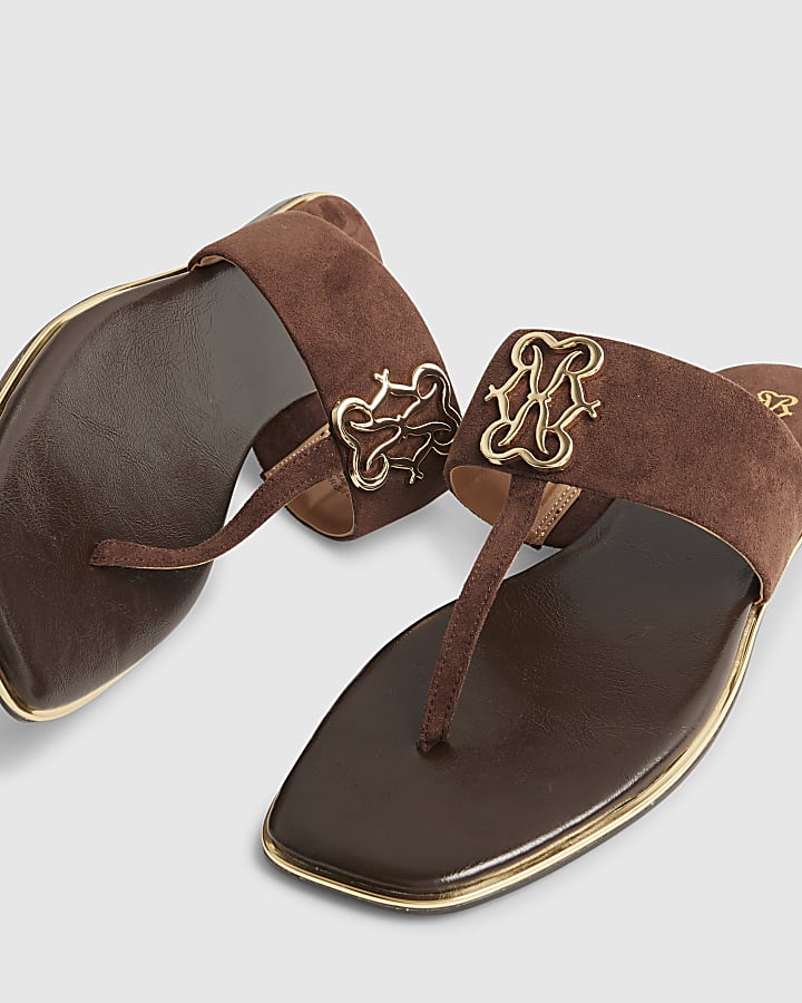 Brown Toe Thong Hardware Sandals