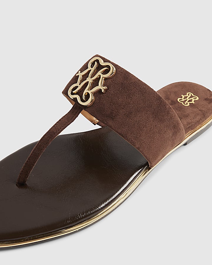 Brown Toe Thong Hardware Sandals
