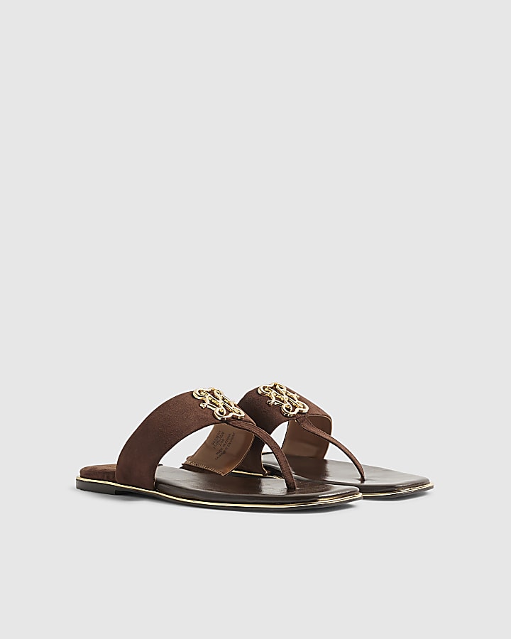 Brown Toe Thong Hardware Sandals
