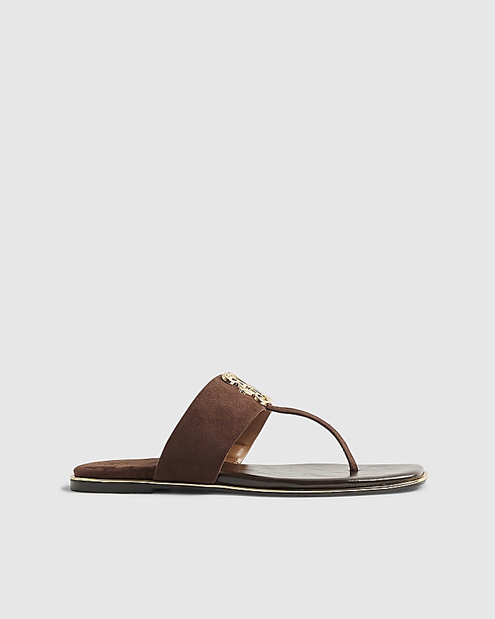 Brown Toe Thong Hardware Sandals