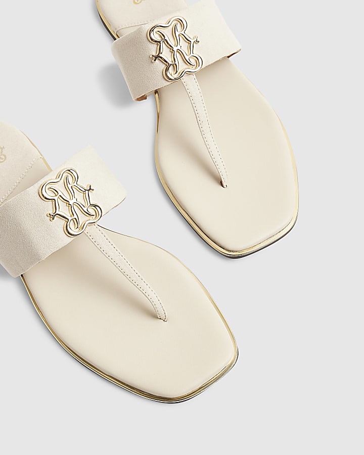 Cream Toe Thong Hardware Sandals