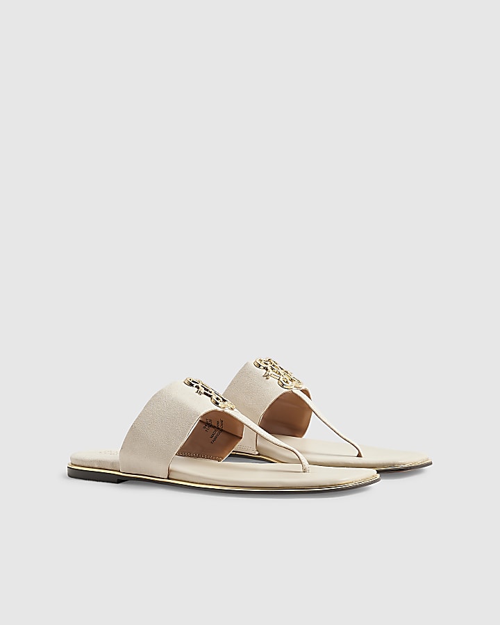 Cream Toe Thong Hardware Sandals