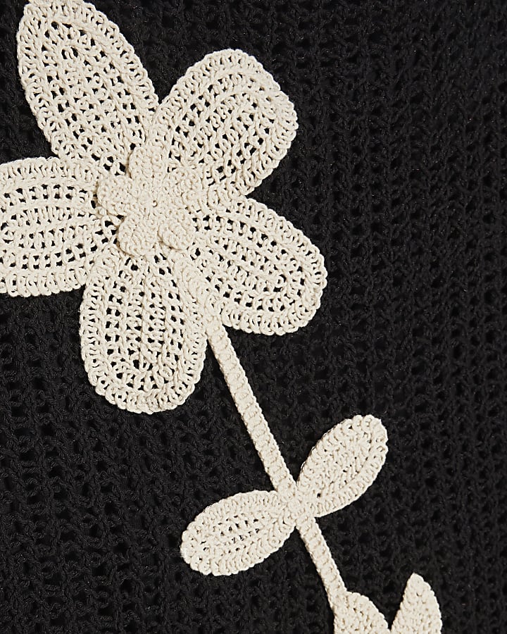 Black Crochet Flower Mini Dress