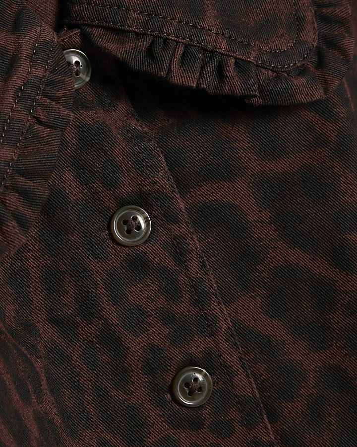 Petite Brown Denim Leopard Print Shirt Dress