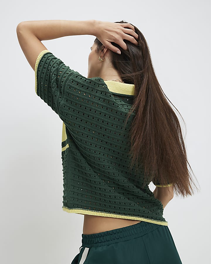 Green Crochet Polo Shirt