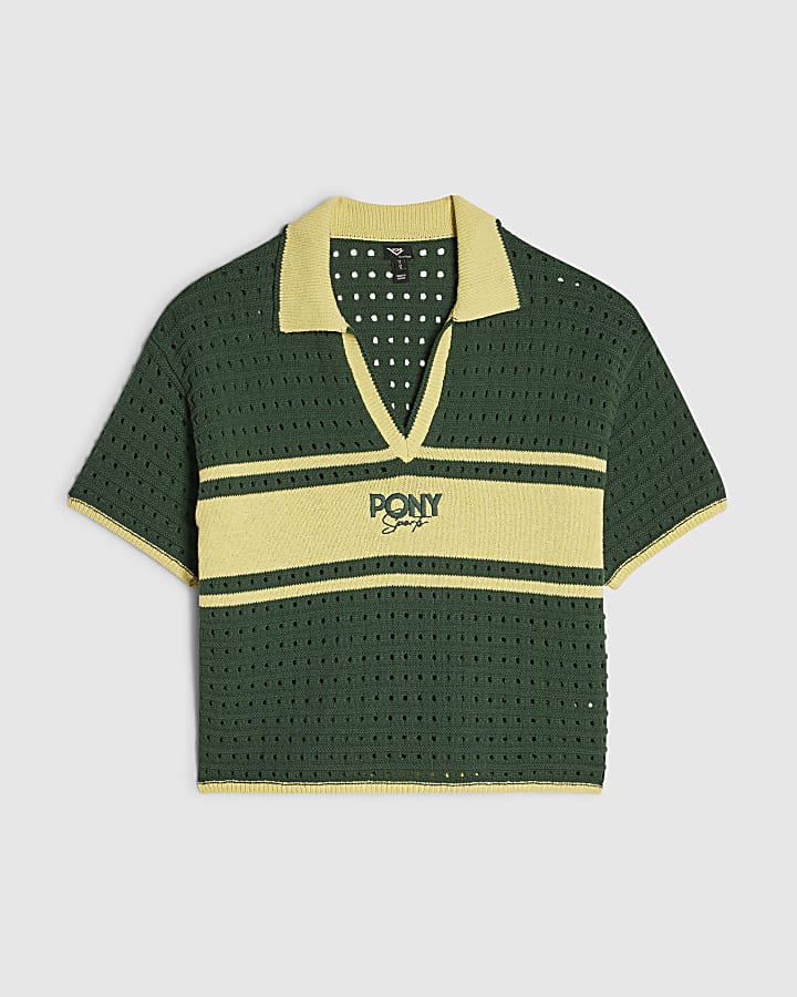 Green Crochet Polo Shirt