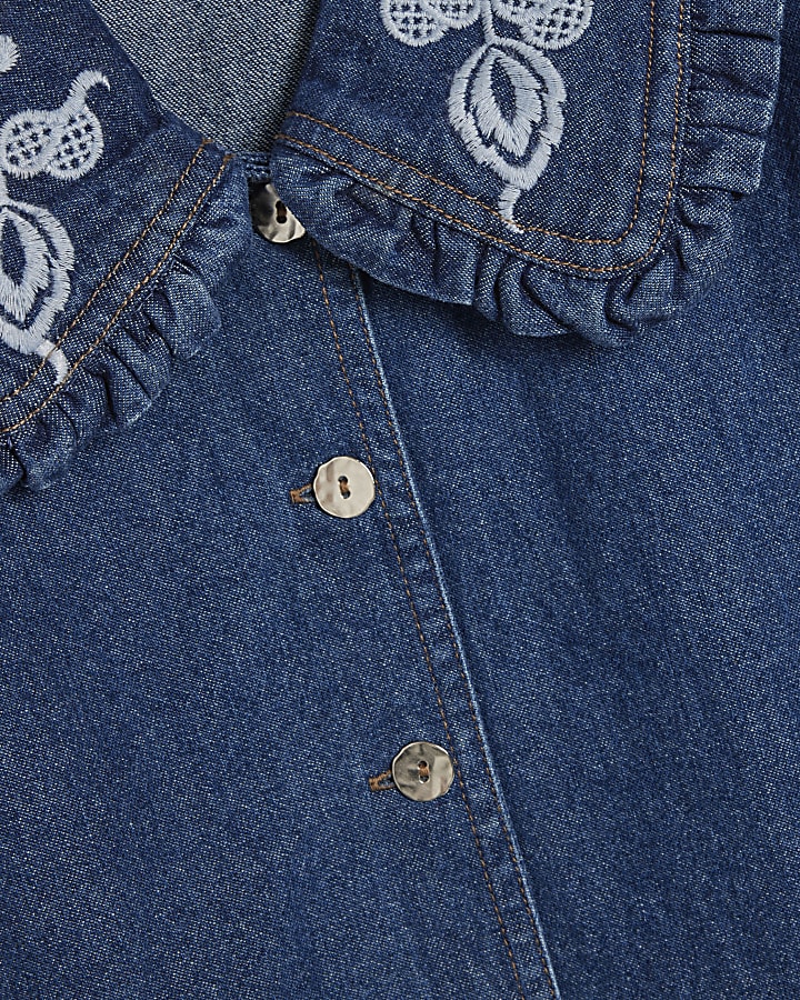 Blue Denim Collared Shirt Dress