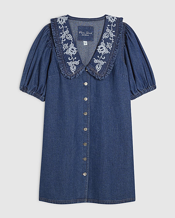 Blue Denim Collared Shirt Dress