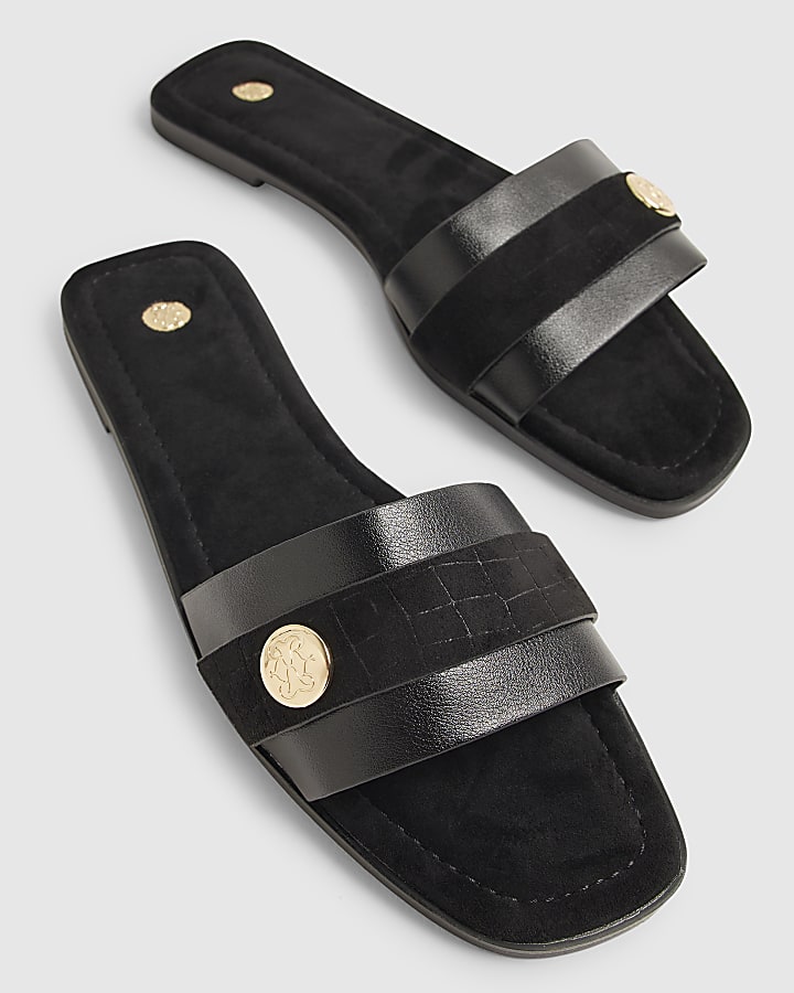 Black Hardware Branded Sandals