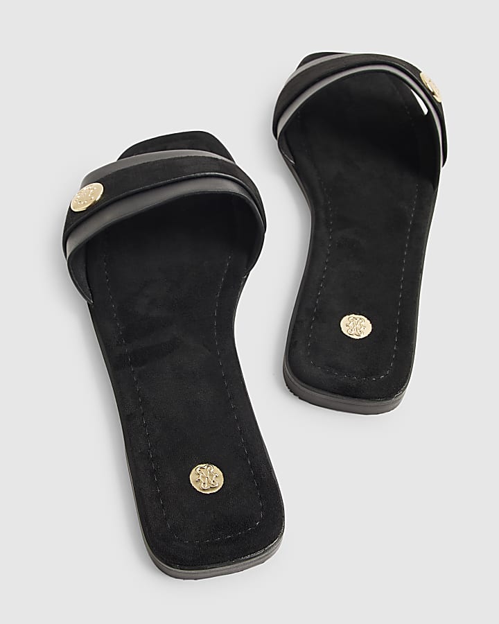 Black Hardware Branded Sandals