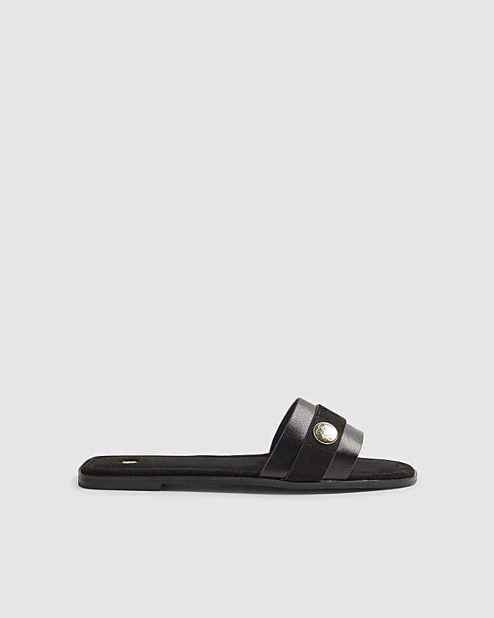 Black Hardware Branded Sandals