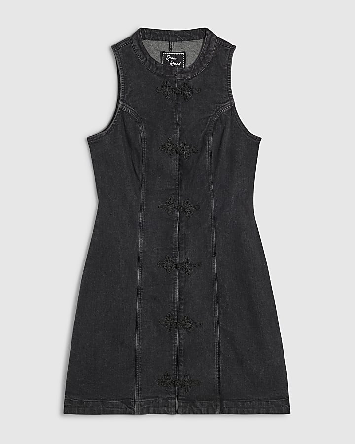 Black Denim Sleeveless Drummer Mini Dress