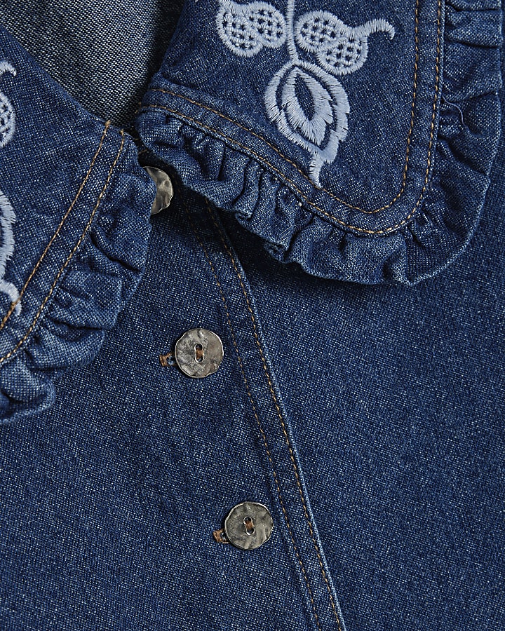 Petite Blue Embroidered Denim Shirt