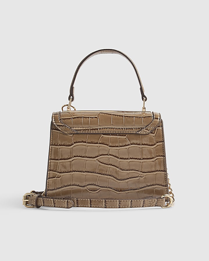 Beige Mini Croc Print Cross Body Bag