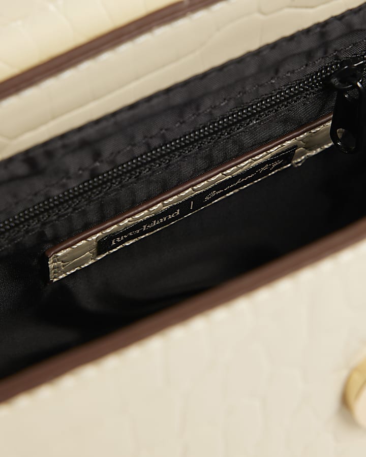 Cream Mini Croc Print Cross Body Bag