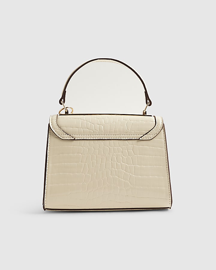 Cream Mini Croc Print Cross Body Bag