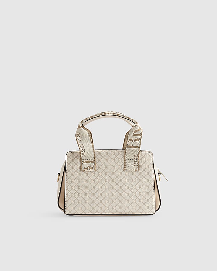 Cream Monogram handle Crossbody Bag