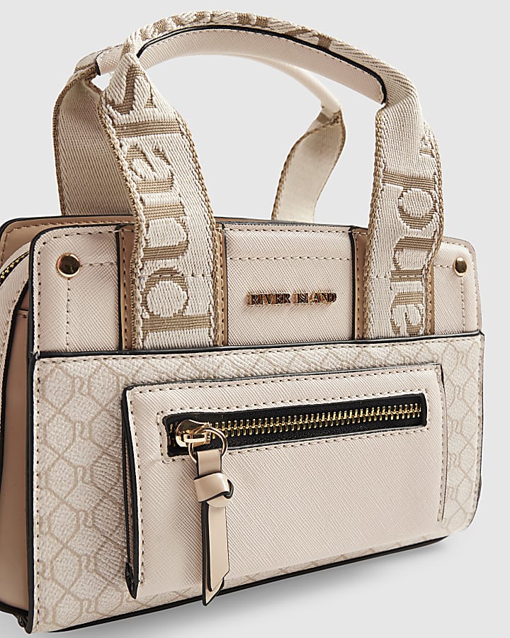 Cream Monogram handle Crossbody Bag