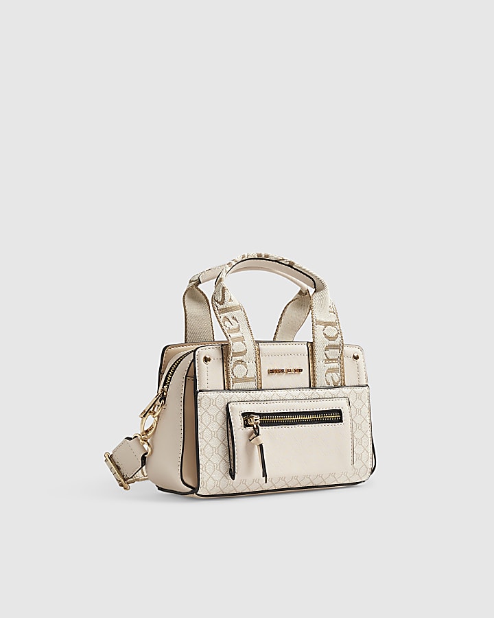 Cream Monogram handle Crossbody Bag